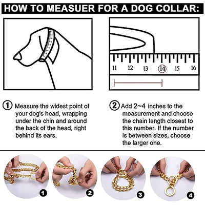 Gold Dog Chain Collar, Large Metal Dog, Medium Link Link, Small Steel, Cuban, Walking, Training