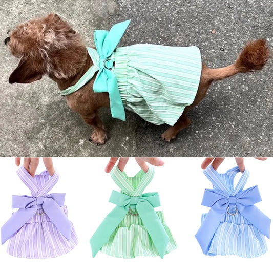 Summer Puppy Dog Skirt Dress with Buckle Sweet Stripe Pet Clothes for Small Dogs Pinscher Maltese mascotas Dresses disfraz perro