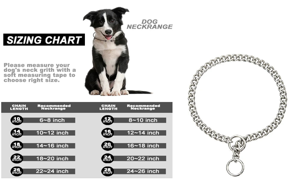 Durable Silver Dog Chain Collar Stainless Steel Choke Cuban Link Necklace Pet Training Collar for Small Medium Large Dogs Pitbul