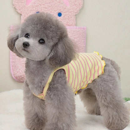 Flower Embroidery Pet Vest for Small Dogs Sweet Summer Striped Teddy Bear Cat Clothes Soft Cotton Designer Puppy Kitten T Shirt