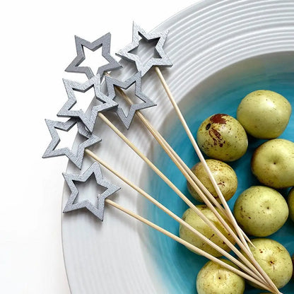 50Pcs Hollow Star Bamboo Skewers Disposable Insert Cocktail Fruit Toothpick Stick Christmas Picks Party Buffet Decor X1J5