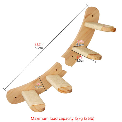 1 Piece Wooden Cat Wall Mounted House or Hammock with Climbing Ladder and Scratching Post for Kitten Playing and Sleeping