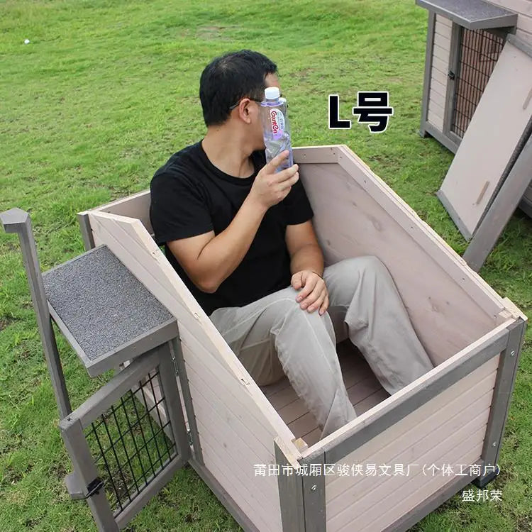 Outdoor dog house  large dog medium courtyard solid wood outdoor  sun protection rain protection villa Tongshen
