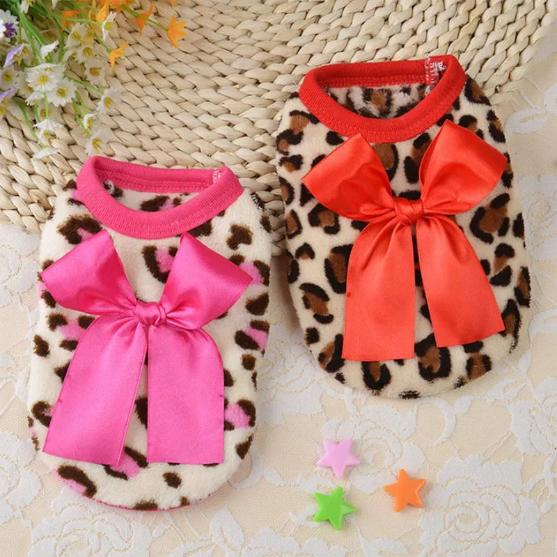 Winter Warm Puppy Pet Dog Cat Coat Fleece Dog Clothes with Bow Tie Jackets Pet Hoodies Chihuahua Pug Bulldog Clothing