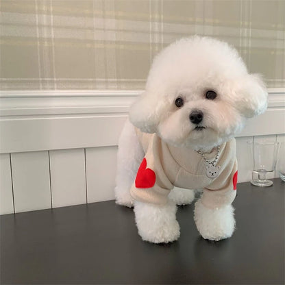 Autumn Winter Plush Pet Dog Clothes Heart Print Soft Velvet Cat Hoodie Teddy Pet Overalls Thick Warm Yorkshire Marzis Clothing