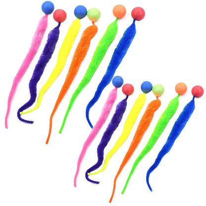 6pcs/set Cat Ball Toy Cat Tail Toy Cat Interactive Ball Creative Fuzzy Toys Bouncy Tails Cat Toy Cat Chaser Toy Kitten Playing