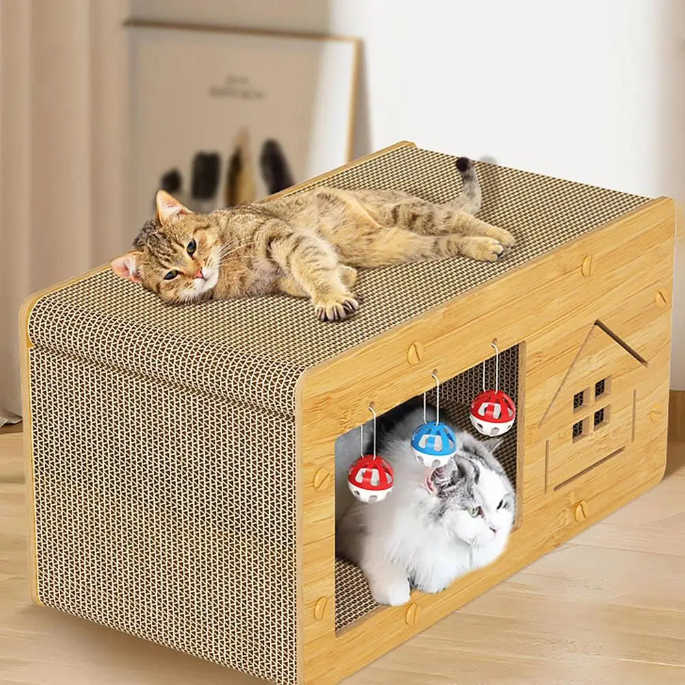Heavy Duty Cat Scratcher Box Scratch Pad Cardboard Pet Lounger Box Spacious Scratching Lounge Bed Kitten Cat Pet Sleeping House