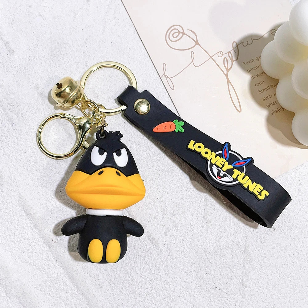Cartoon Bugs Bunny Doll Keychain Cute Tweety Bird Daffy Duck Porky Pig Key Rings Pendant Accessories for Kids Birthday Gifts