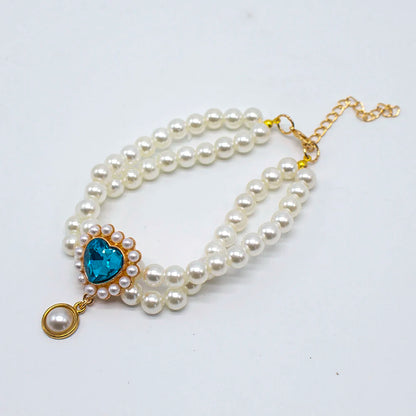 2 Rows Luxury Dog Cat Pearl Necklace Collar for Small Dogs Cats Yorkie Wedding Birthday Costume Crystal Jewelry Pet Accessories