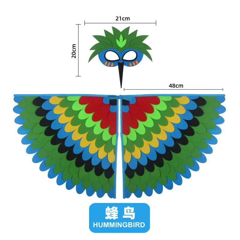 Kids Cosplay Costume Stage Performance Owl Peacock Wings Bird Felt Cape with Mask for Girls Boys Halloween Party Cloak