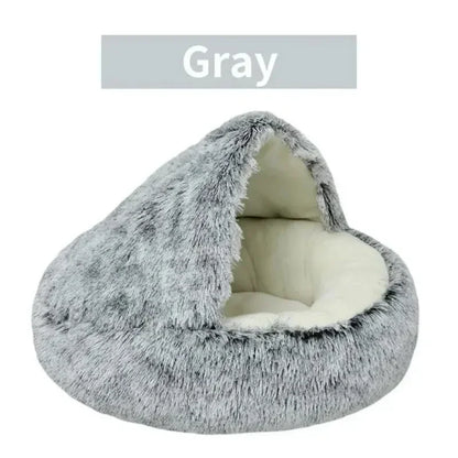 Long Soft Plush Round Cat Bed Comfortable Warm For Small Dogs Winter Sleep Bag Cats Nest Round Semi Enclosed Plush Pet Cat Bed
