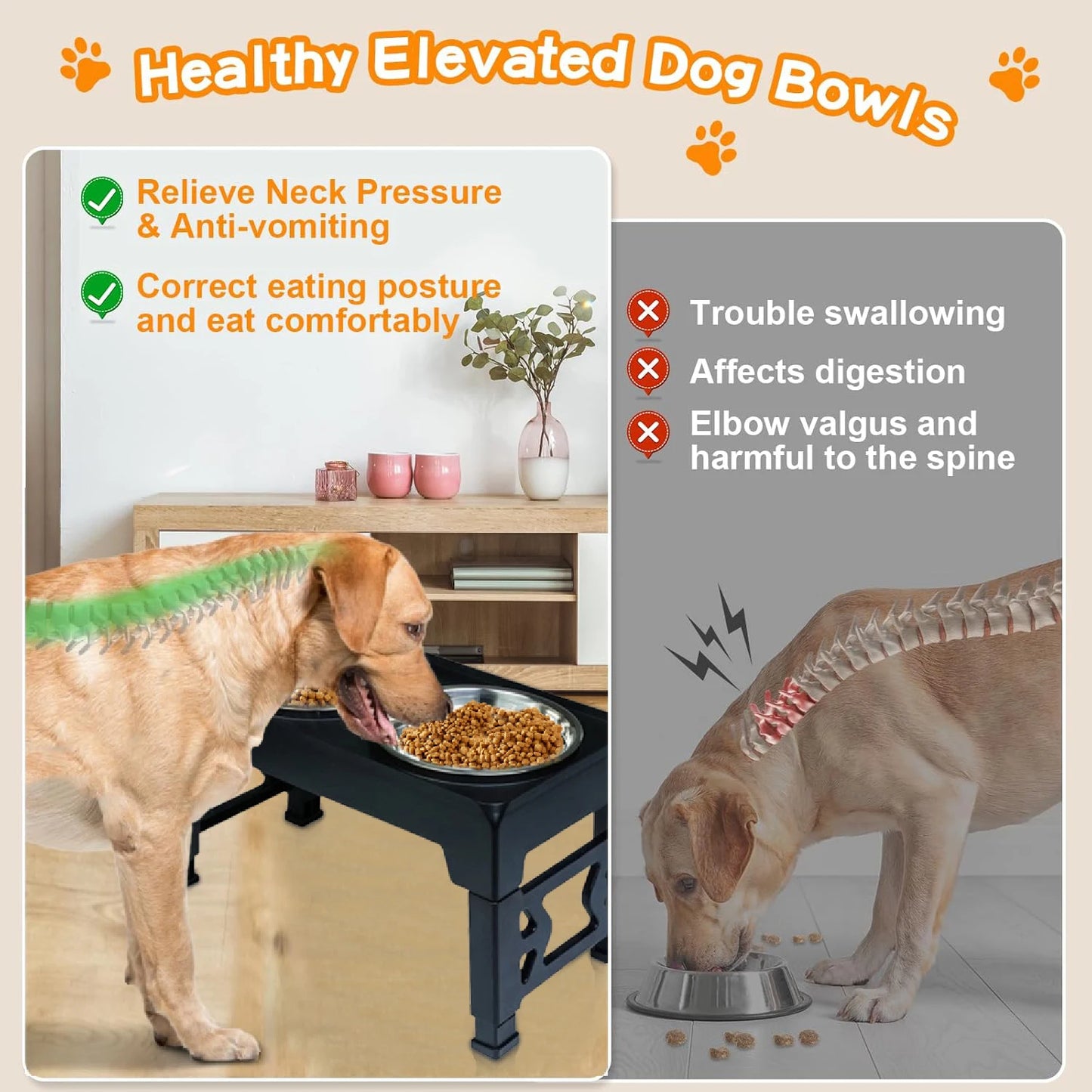 Elevated Dog Feeder Dogs Bowls Adjustable Raised Stand with Double Stainless Steel Food Water Bowls for Small Medium Large Dogs