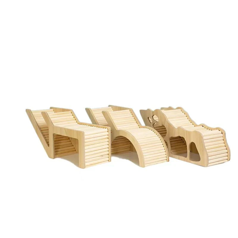 Wood Hamster Hideaway Toy Wooden Hamster House with Climbing Ladder Small Animals Castle Home for Dwarf Mice Gerbils Small Pets