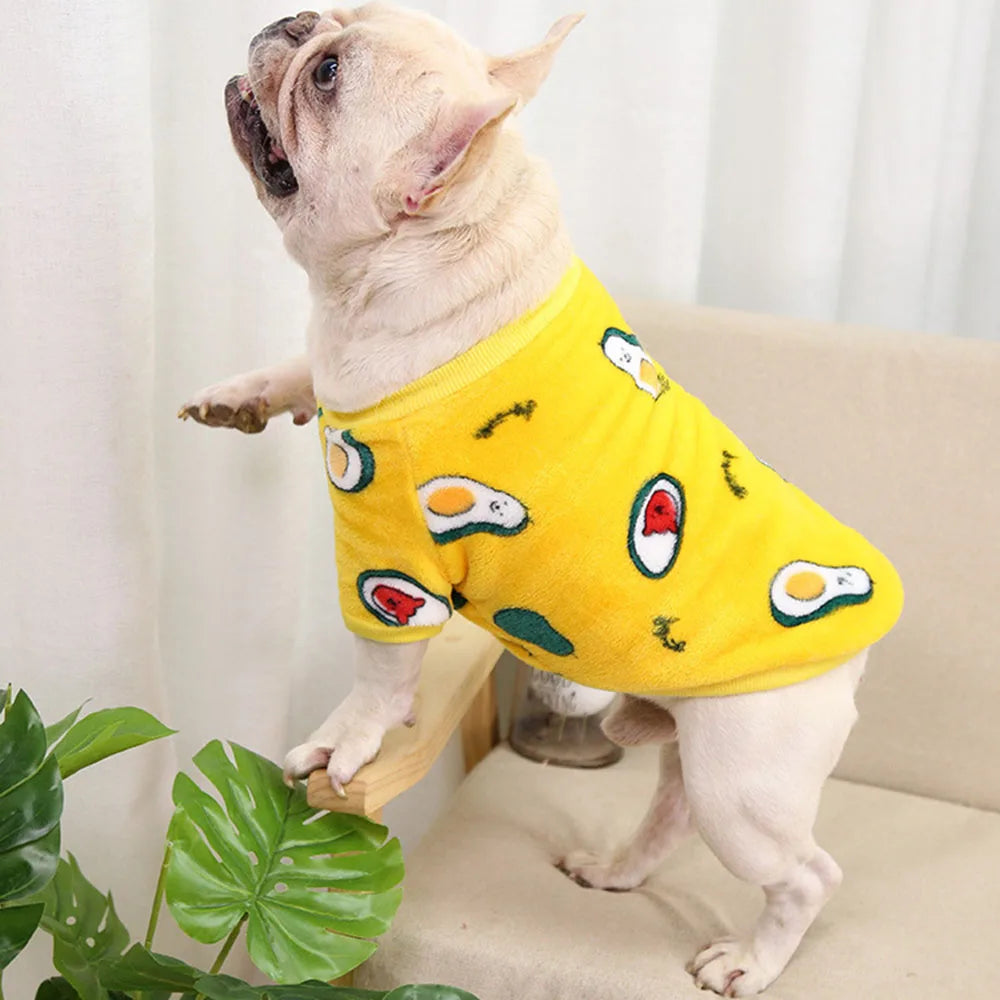 Warm Pet Clothing for Winter Soft Coral Fleece Dog Hoodies Cute Printed Puppy Small Dog Sweater French Bulldog Coat Cats Clothes