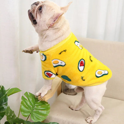 Warm Pet Clothing for Winter Soft Coral Fleece Dog Hoodies Cute Printed Puppy Small Dog Sweater French Bulldog Coat Cats Clothes