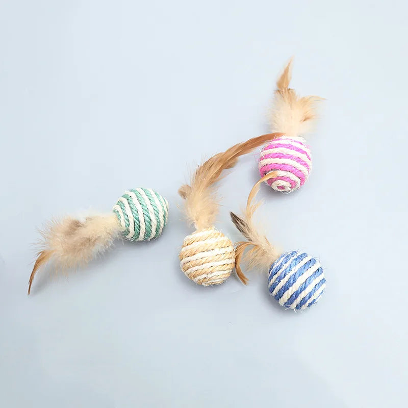 Interactive Sisal Cat Scratching Ball Toy For Kitten Teeth Cleaning Pet Supplies Shuttlecock Feather Blanket Ball Toy