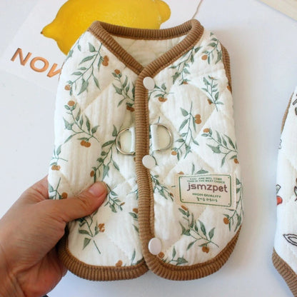 Sleeveless Thick Coat for Dogs Cartoon Animal Print Puppy Clothing Pure Cotton Cat Winter Clothes Outdoor Walking Leash Overalls