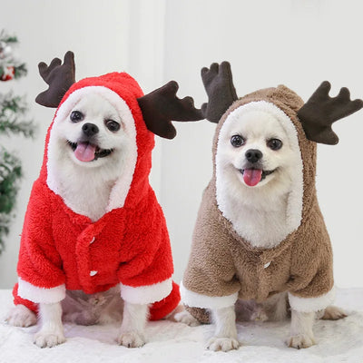 Christmas Dog Clothes Soft Dog Jumpsuit David's Deer Fleece Dog Coat Chihuahua Pug Winter Warm Clothing Xmas New Year Dog Outfit