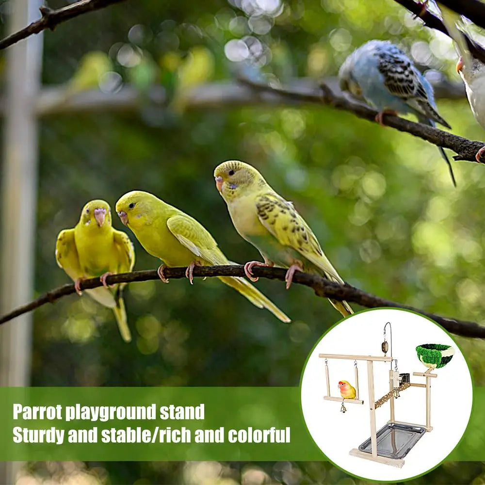 Bird Playground Stand Bird Perch Stand For Cage Natural Wooden Conure Budgie Lovebird Stand Activity Center Claw Grinding Toy