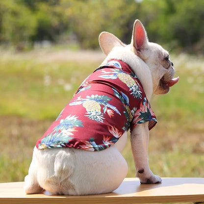 Summer Dog Shirt Hawaiian Beach Pet Clothing Coconut Tree Flower Print Puppy T-Shirt for Small Dogs Cats Vest Camp Shirt for Pug
