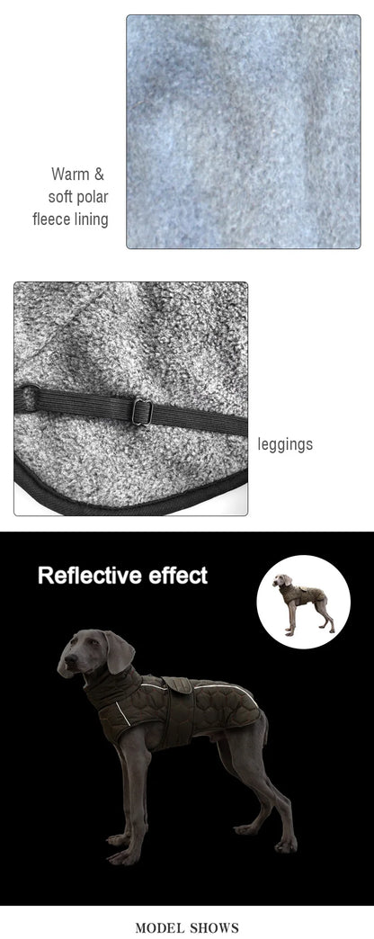 Italian Greyhound Large Dogs Clothes Winter Coat Adjustable Reflective Warm Fleece Lined Turtleneck Dog Jacket for Big Dogs