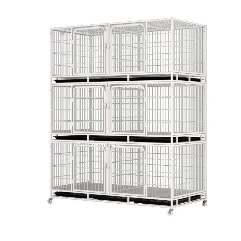Outdoor Animal Cage Metal Pet Breeding Cage Stainless Steel Wire 6-Door 3-Layer Cat Cage With Wheels
