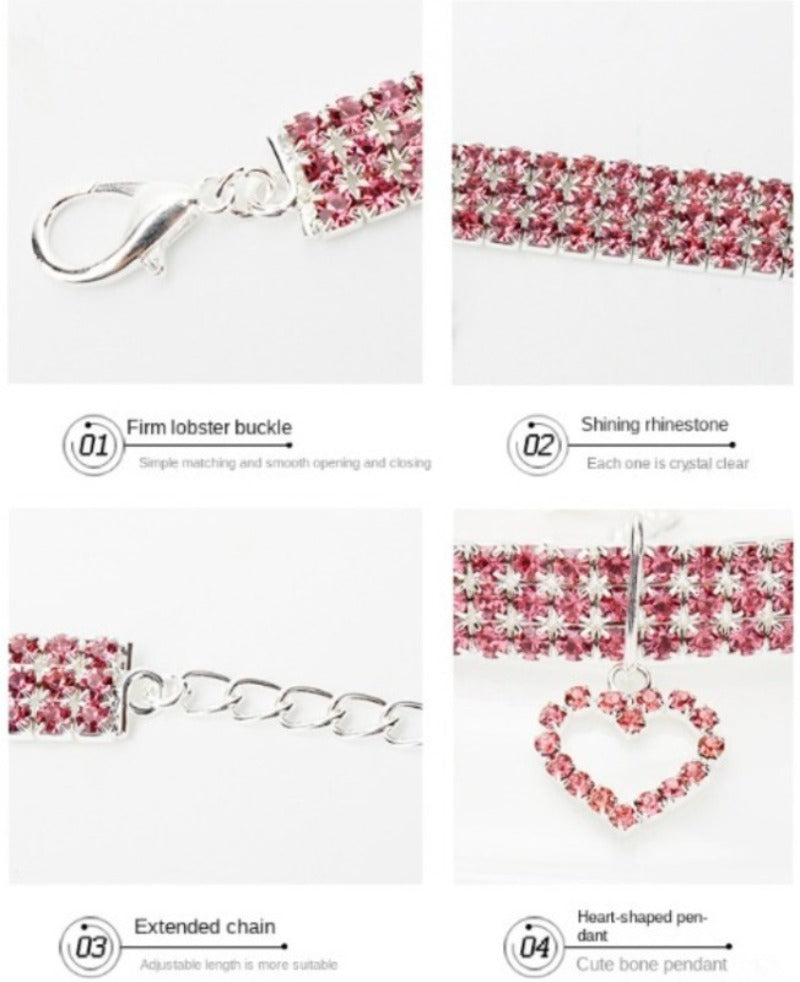 New Cat Dog Collar Three Row Elastic Rhinestone Pet Collars Love Decoration Necklace Puppy Kitten Ornament Pets Supplies