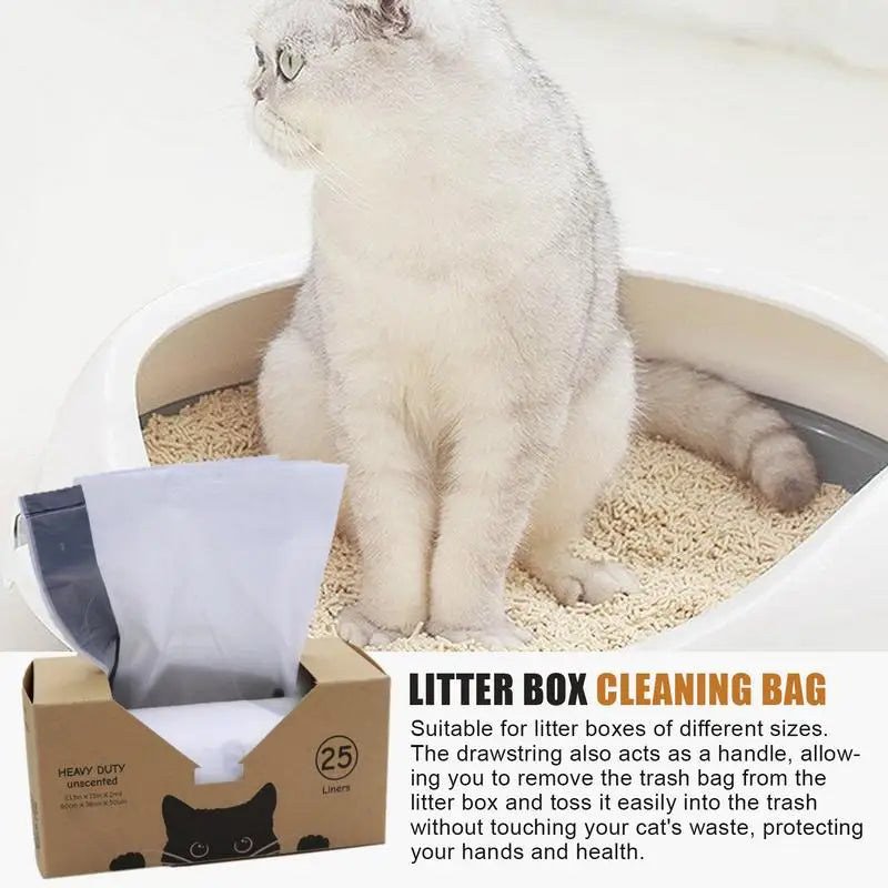 Automatic Cat Litter Box Self Cleaning Bag 25pcs Load-Bearing Thick Waste Bags For Cat Feces With Drawstring Cat Supplies For