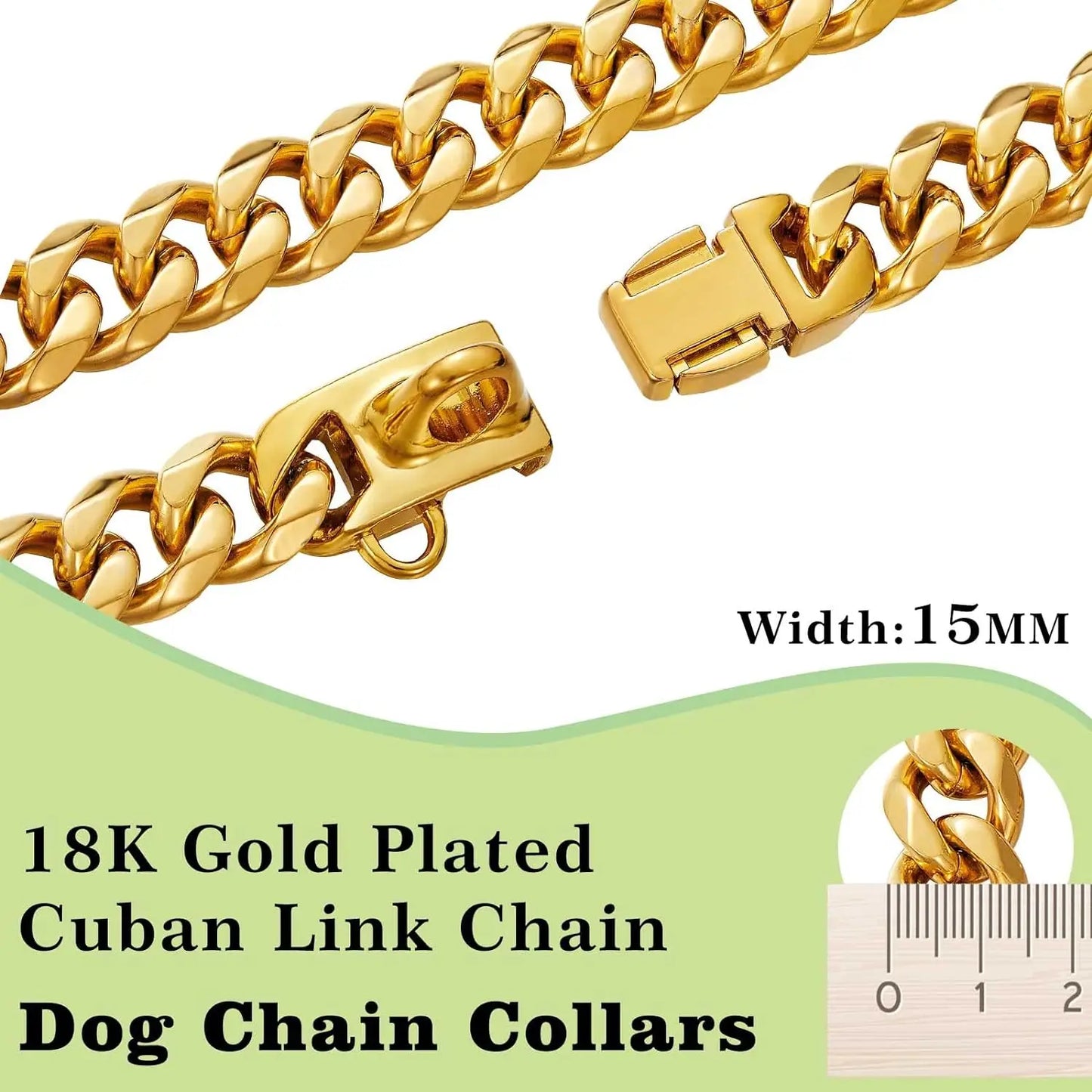 Heavy Duty Dog Chain Collar with Dog Paw Pendant 15MM Wide Stainless Steel Metal Cuban Link Chain Collar for Small Medium Dogs
