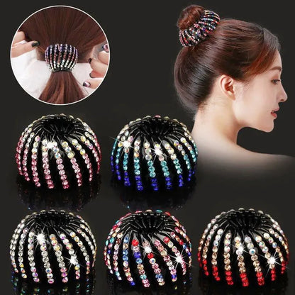 Women Bun Crystal Hair Claw Fashion Female Ponytail Headwear Horsetail Buckle Hair Clip Bird Nest Expanding Hair Accessories