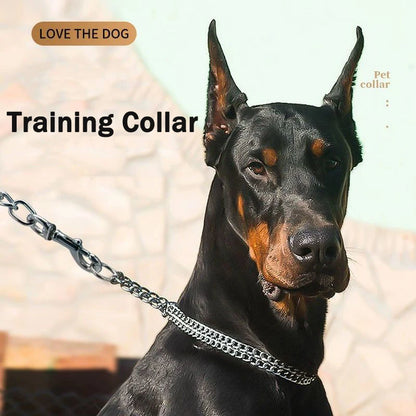 Dog Martingale Pinch Choke Collar, Adjustable 2 Row Chrome Heavy Duty Training Slip P Chain Dog Collar for Medium Large Dogs