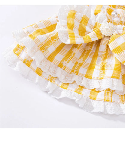 Princess Lattice Dog Fancy Dress Lace Bow Tie Vest Skirt Clothing for Cats Pearl Female Puppy Overalls Lovely Pet Dog Clothes