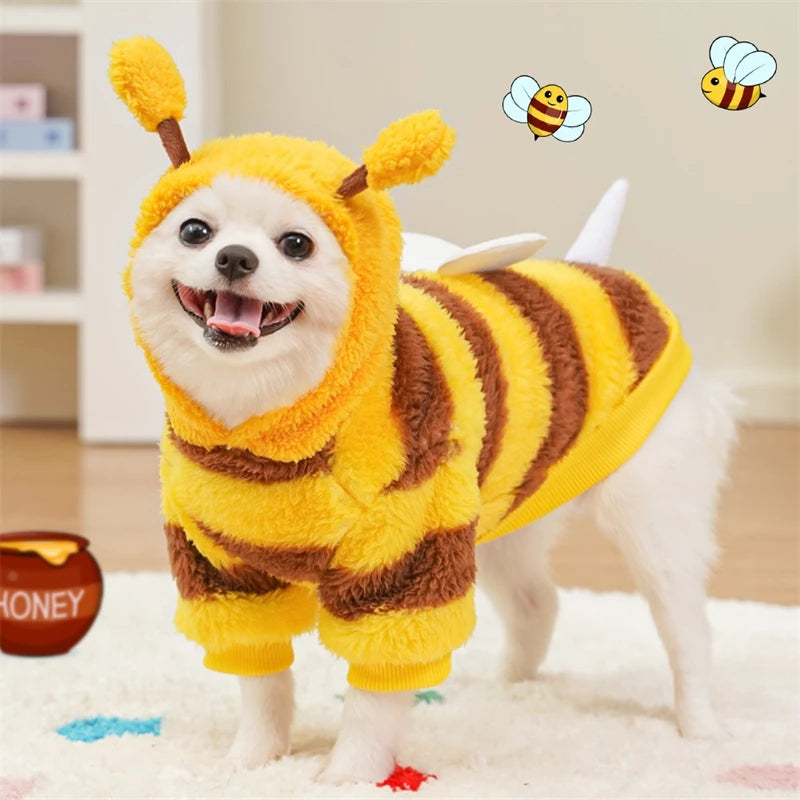 Cute Bee Cosplay Winter Clothes for Small Dogs Thick Flannel French Bulldog Cat Overalls Christmas New Year Pet Puppy Outfits