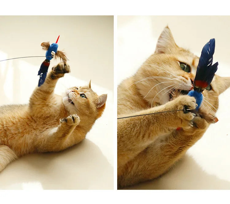 New Handfree Bird/Feather Cat Wand with Bell Powerful Suction Cup Interactive Toys for Cats Kitten Hunting Exercise Pet Products