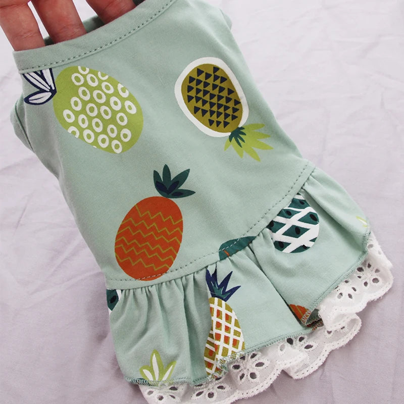 Summer Cotton Cat Dress Skirt Cute Pineapple Cherry Print Pet Clothes Dresses for Cats Sphynx Dog kedi elbisesi ropa para gatos