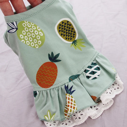 Summer Cotton Cat Dress Skirt Cute Pineapple Cherry Print Pet Clothes Dresses for Cats Sphynx Dog kedi elbisesi ropa para gatos