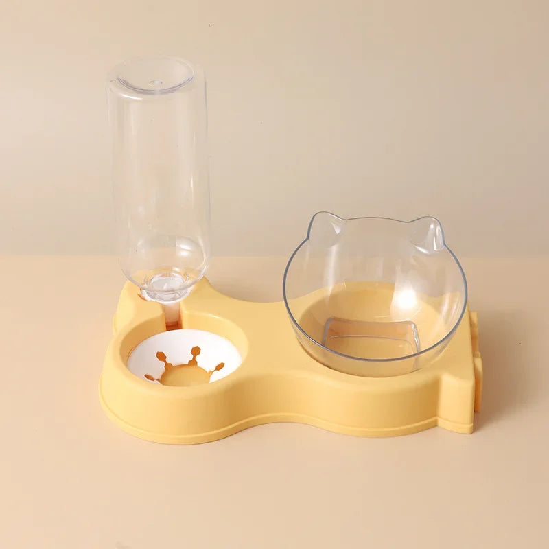 Pet Cat Food Bowl Automatic Feeder All-in-One Splice Dog Cat Food Bowl and Drinking Fountain Drinking Raised Standing Dish Bowl
