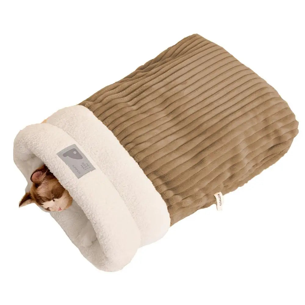 Cat Sleeping Bag Soft Cat Bed Warm Pet Pocket Type Quilt Bed Semi-Enclosed Warming Burrow Cat Bed Dog Bed For Camping