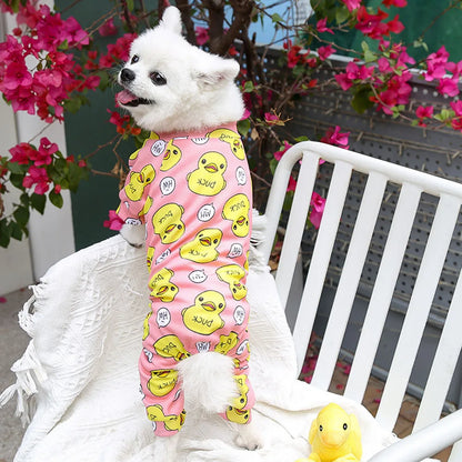 Dog Jumpsuit Puppy Dog Onesies Clothes Cat Dog Soft Pajamas Cute Duck Printed Pet Shirt Bodysuits for Teddy Pomeranian Apparel