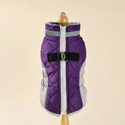 Reflective Dog Winter Jacket with Harness Cold Weather Clothes for Small Medium Dogs Turtleneck Thermal Fleece Lined Dog Coat