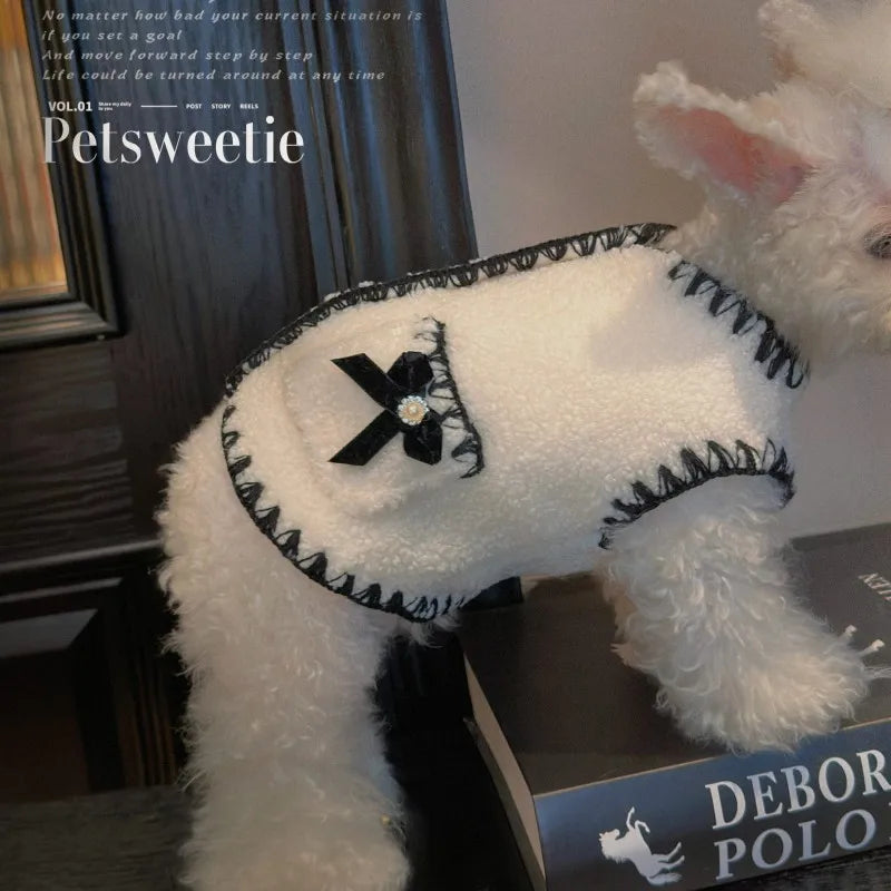 Autumn Winter Dog Clothes Luxury Dog Coat Black White Bow Pet Dog Jacket Girls Dog Costume Chihuahua Yorkie Clothing Cat Vest