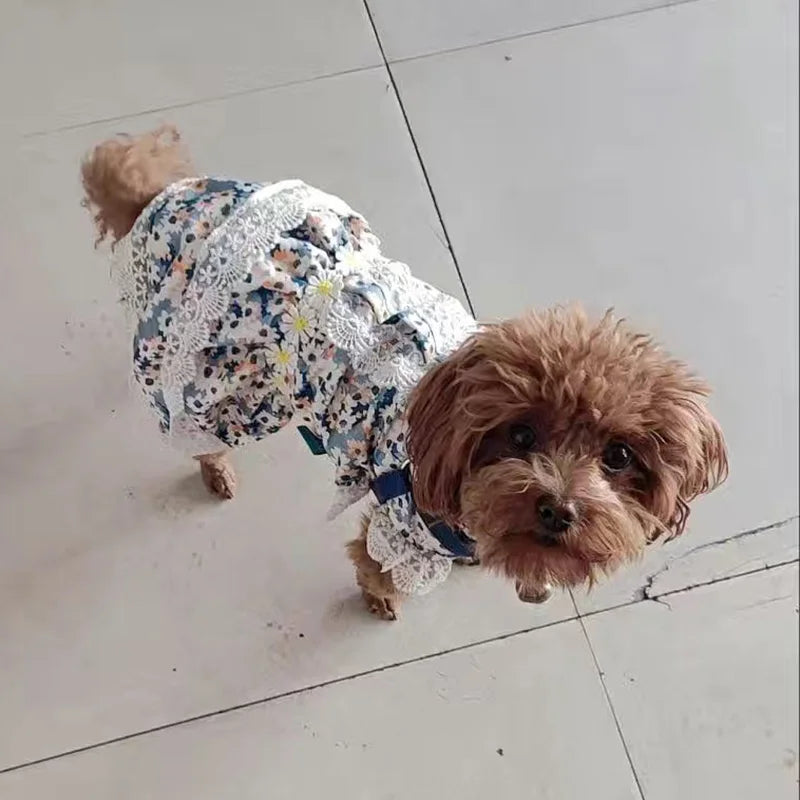 Cute Floral Puppy Dog Cat Princess Lace Dress Skirt Summer Pet Dresses for Small Dogs Poodle Pomeranian mascotas Clothes vestido