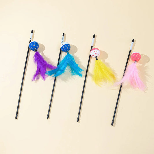 Cat Toy Cat Teaser Sticks Black Pole Plastic Bell Ball Cat Teaser Stick Model Cat Teaser Stick With Built-in Cat Toy