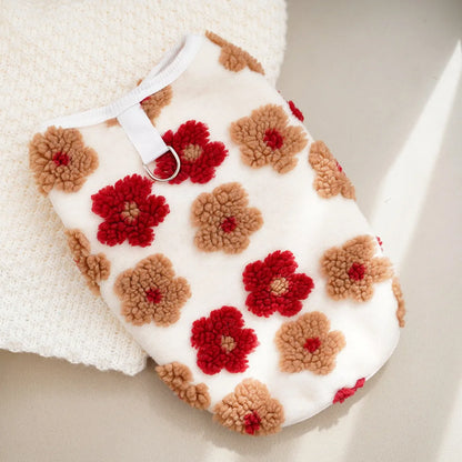 Dog Winter Coat Sherpa Warm Fleece Vest Sweater Flower Patterm Pet Clothes Cold Weather Jacket for Small Medium Dogs Puppy