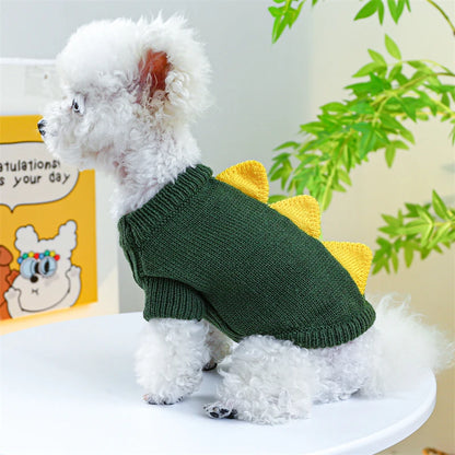Halloween Party Pet Dog Clothes Dinosaur Shaped Dark Green Lovely Sweaters Cat Outfits Warm Knitted Cosplay York Kitten Clothing