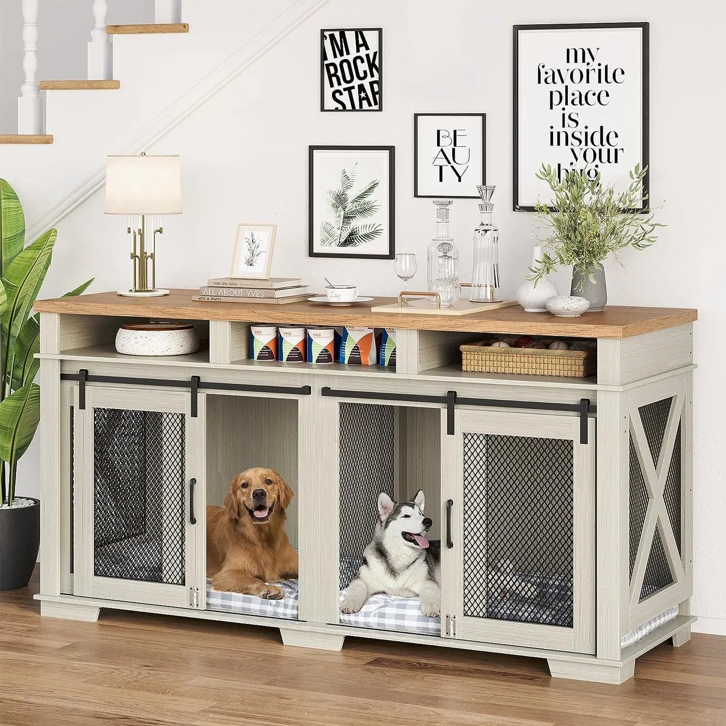 Cross-border Amazon Pet Furniture Dog Cage Wooden Iron Wood Kennel Double Door TV Cabinet Indoor Pet Cabinet Box