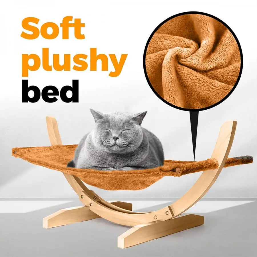 Cat Bed Elevated Cat Hammock Wooden Frame with Cushion for Cats Rest and Sleep Comfortable Indoor Cat Supplies Pet Furniture