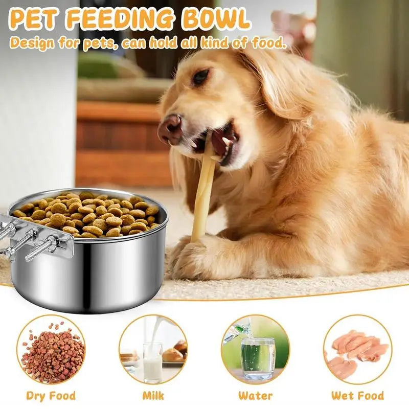 Crate Water Bowl Stainless Steel Dog Crate Hang Water and Food Bowls Feeder Dish for Dogs & Cats for Dry and Wet Foods Pet Cage
