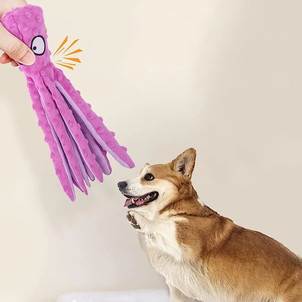 Squeaky Dog Toy Octopus Toy for Aggressive Chewers Tough No Stuffing Plush Crinkle Interactive Pet Toys for Puppy and Large Dogs