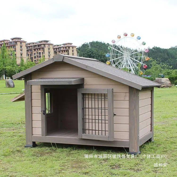 Outdoor dog house  large dog medium courtyard solid wood outdoor  sun protection rain protection villa Tongshen